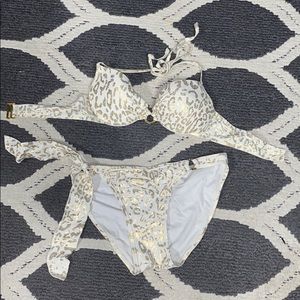 Gold and white cheetah bikini set